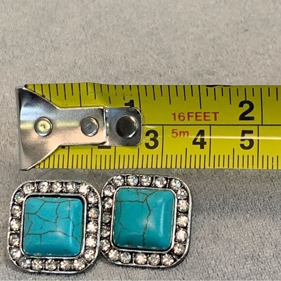Women's CRYSTAL ACCENT SQUARE TURQUOISE EARRINGS - Picture 5 of 6